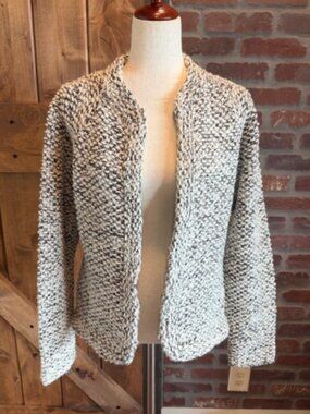 J. Crew Handknit Wool Cardigan Sweater Medium Chunky Knit Hook Eye Neutral Cozy